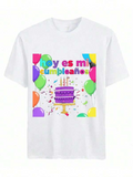 Men's T-Shirt Colorful Balloons With Confetti Surrounding A Birthday Cake