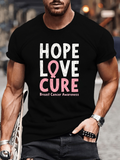 Men's T-Shirt Hope Love Cure Pink Ribbon Symbol Promoting Strength Breast Cancer Awareness