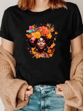 Women's T-Shirt Vivid Autumn Petals Flowing Among Lush Abstract Portrait Woman
