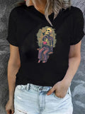Women's T-Shirt Retro Grunge Style Seated Skeleton Holding Red Heart