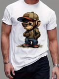 Men's T-Shirt Urban Style Cartoon Monkey Wearing Cap And Sneakers Character