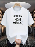 Men's T-Shirt Je M En Fish With Simple Striped Art Motif Featuring A Single Fish