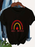 Women's T-Shirt Merci Maitresse Rainbow With Apple Dotted Arches Over Black Tee
