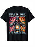 Men's T-Shirt Yeah IBS I Be Sharting Flaming Motorcycle Rider With Fiery Background