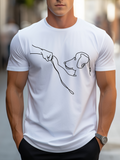 Men's T-Shirt Minimalist One Line Art Dog With Hand Reaching Out