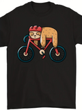 Men's T-Shirt Relaxed Sloth With Red Helmet Biking Across Big Dark Wheels Under Sunlight Bicycle