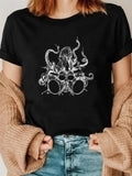 Women's T-Shirt Detailed Tentacles Holding Drumsticks Surrounding Percussion Instruments Octopus