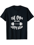 Men's T-Shirt The Gym Is My Happy Hour With Barbell Surrounded By Motivational Typography