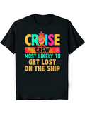 Men's T-Shirt Cruise Crew Neon Vivid Text With Tropical Fun Drink Ship