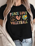 Women's T-Shirt Peace Love Volleyball With Hand Sign Colorful Volleyball Graphic