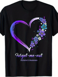 Men's T-Shirt Forget Me Not Purple And Blue Flowers With Heart Shaped Stroke Design