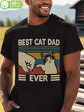 Men's T-Shirt Best Cat Dad Ever Retro Sunset Stripe With Fist Bump Cat
