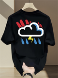 Men's T-Shirt Vivid Lightning Storm Cloud With Red And Blue Raindrops Illustration Cloud