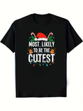 Men's T-Shirt Most Likely To Be The Cutest Festive Holiday Lights With Santa Hat Featuring Candy Canes