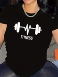Women's T-Shirt Fitness Barbell With Pulse Line Sports Theme