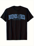 Men's T-Shirt Buenos Aires Argentina Blue Outline Block Letter City Text