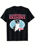 Men's T-Shirt Coolest Boston Terrier Grandma With Blue Ovals And Sitting Dog