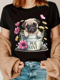 Women's T-Shirt Pug Love Surrounded By Blossoming Flowers And Gentle Butterfly Bucket Pug