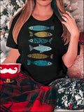 Women's T-Shirt Colorful Patterned Fishes Stacked Vertically With Textured Scales Fish