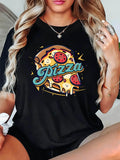 Women's T-Shirt Pizza Melting Cheese With Peppers And Colorful Cartoon Style Pizza