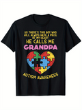 Men's T-Shirt Autism Awareness Colorful Puzzle Heart With Grandpa Love