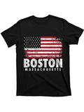 Men's T-Shirt Boston Massachusetts Distressed Flag Print With Vintage American Flag