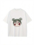 Men's T-Shirt Playful Doodle Face With Green Hair And Blush Girl Cartoon