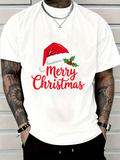 Men's T-Shirt Merry Christmas Santa Hat And Holly Leaves Christmas