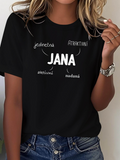 Women's T-Shirt Jana Modern Typography With Playful Contrasts On Black Fabric T Shirt