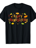 Men's T-Shirt Happy Thanksgiving Autumn Leaves Circling Around Festive Thanksgiving Typography