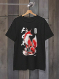 Women's T-Shirt Hand Painted Brushstrokes With Red White Elegant Fox