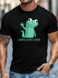 Men's T-Shirt Green Smiling Cartoon Lizard With Big Eyes Waving Hand Lizard