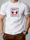 Men's T-Shirt Dont Shoot Red Framed Warning Print With Black Palm Ink Handprints
