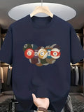 Men's T-Shirt Lucky Lettered Billiard Balls Cluster Under Soft Indoor Lighting