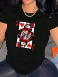 Women's T-Shirt Stylized Playing Card Queen With Red Black Sunglasses Pattern