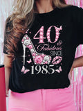 Women's T-Shirt Forty And Fabulous Sparkling Jewels With High Heel Shoe Surrounded By Butterflies