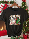 Women's T-Shirt Plaid Christmas With Green Pine Trees And Cross Featuring Jesus