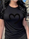 Women's T-Shirt Monochrome Urban Scene With Curved Heart Outline Centered Heart