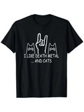 Men's T-Shirt I Like Death Metal And Cats With Hand Gesture And Cat Faces