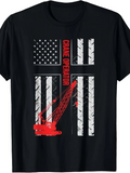 Men's T-Shirt Crane Operator American Flag With Vintage Red Construction Equipment