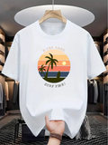 Men's T-Shirt Soft Sand Retro Sun Stripes With Palm Trees Sunset Beach