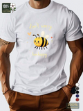 Men's T-Shirt Cute Cartoon Bumblebee With Yellow Stripes And Floating Hearts Bee