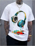 Men's T-Shirt Splashes Of Color Melting Underneath Vibrant Music Headphones