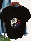 Women's T-Shirt Twilight Forest With Moonlight And Sunset Hues Yin Yang Symbol