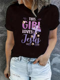 Women's T-Shirt This Girl Loves Jesus Purple Flowers With Cross Design