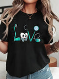Women's T-Shirt Love With Smiling Toothbrush Dental Tools And Cute Tooth