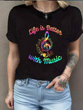 Women's T-Shirt Life Is Better With Rainbow Neon Sparkling Music Note