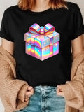 Women's T-Shirt Colorful Iridescent Glow With Shining Lights Wrapped Gift Box