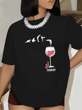 Women's T-Shirt Friday Relaxation With Evolution Figures Climbing Into A Wine Glass