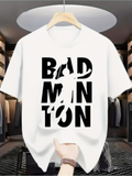 Men's T-Shirt Dynamic Player Silhouette Amid Bold Contrasting Black Letters Badminton